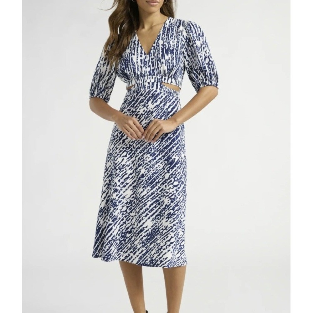 Sofia Jeans by Sofia Vergara Midi Cut Out Dress Blue and White Plus Size 22 EUC